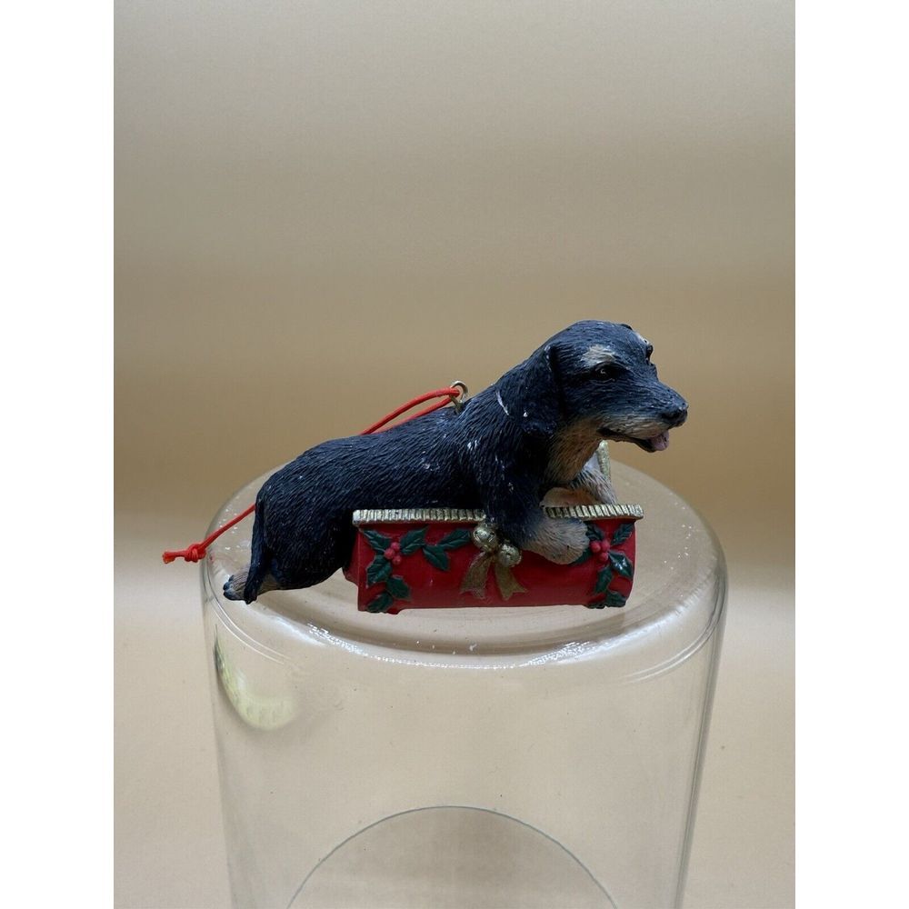 Vintage Black Dog‎ Christmas with Bag Basket Ornament 1993